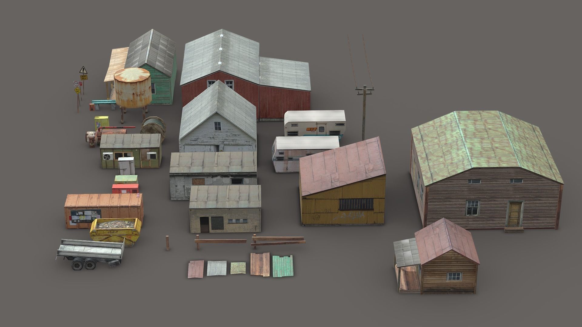 Lowpoly Buildings Collection and structures Free low-poly 3D model_1