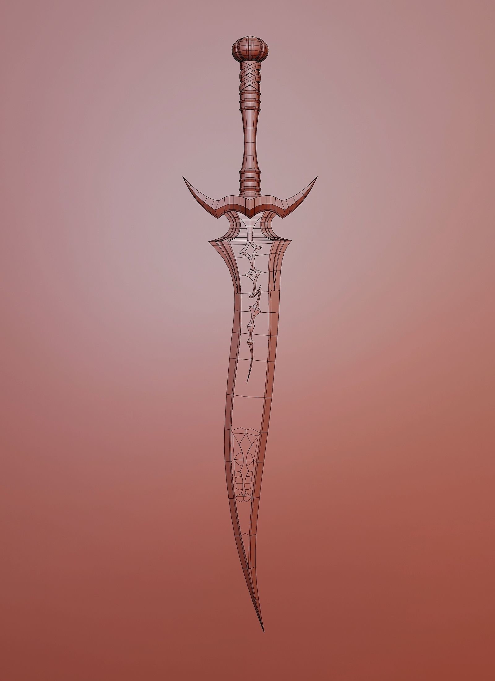 Combat knife in fantasy style Low-poly 3D model_4