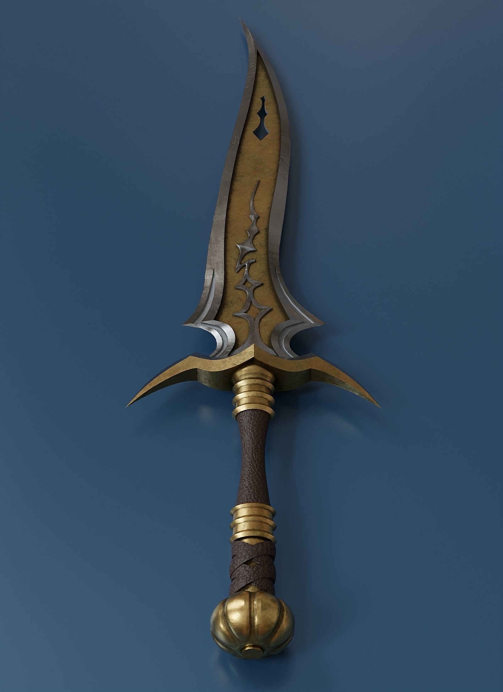 Combat knife in fantasy style Low-poly 3D model_2