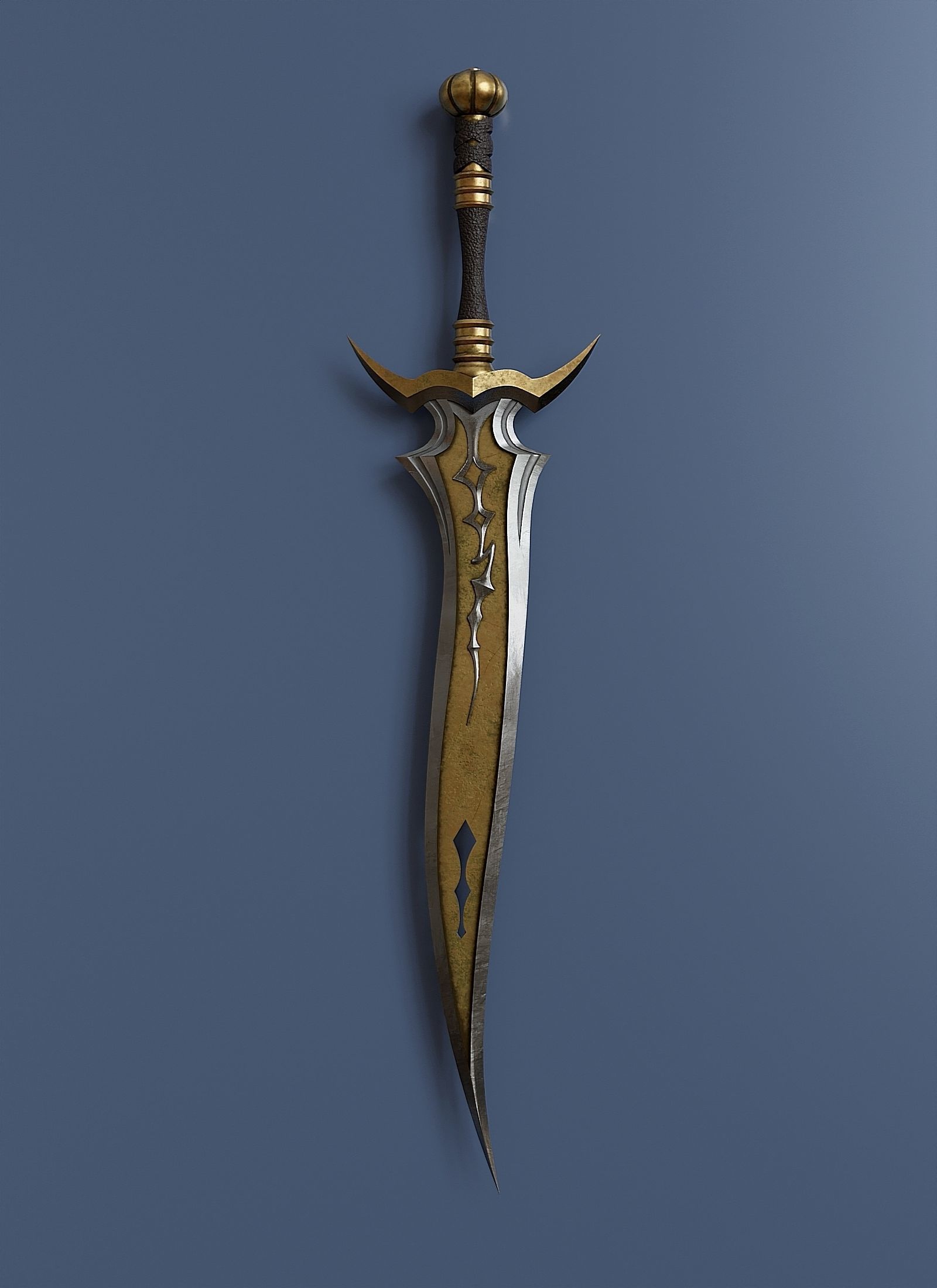 Combat knife in fantasy style Low-poly 3D model_1
