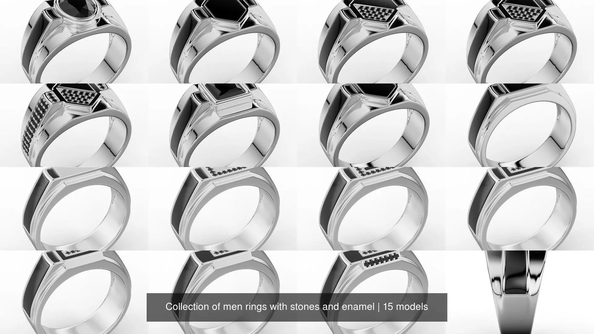 Collection of men rings with stones and enamel _0