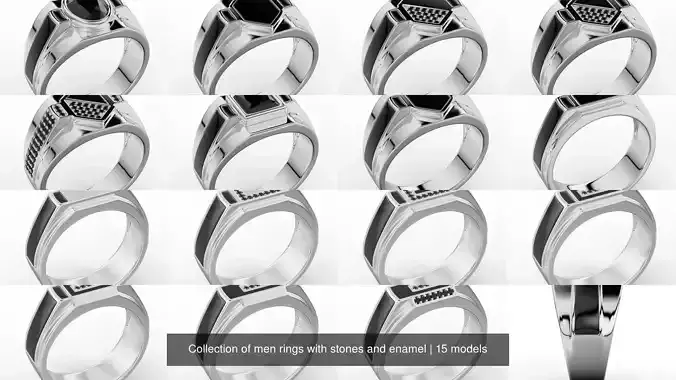 Collection of men rings with stones and enamel 