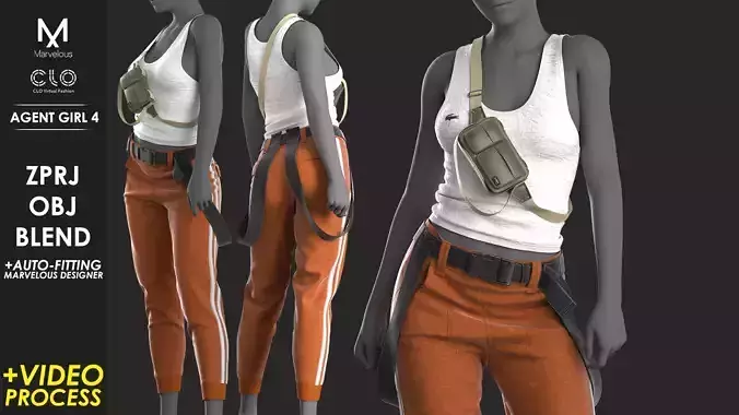 Agent  Girl 4 - Marvelous Designer with Video Process 3D model