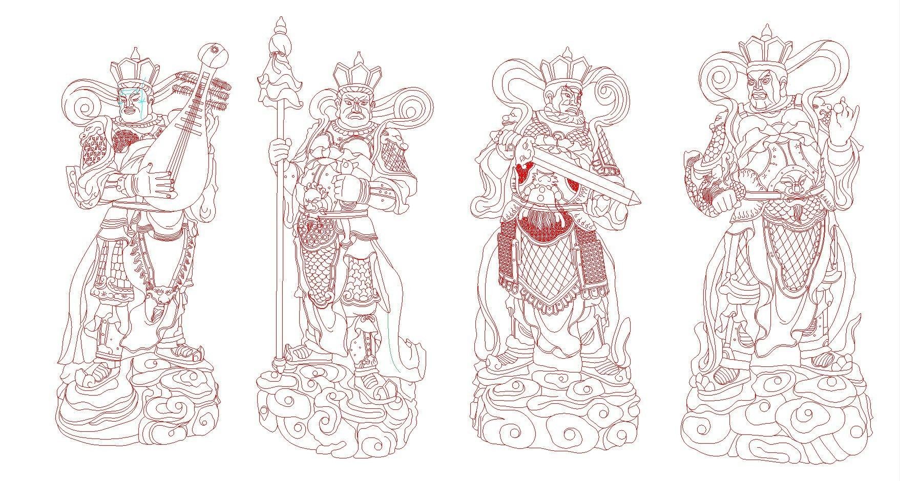 Sculpture of the Four Heavenly Kings 3D print model_1