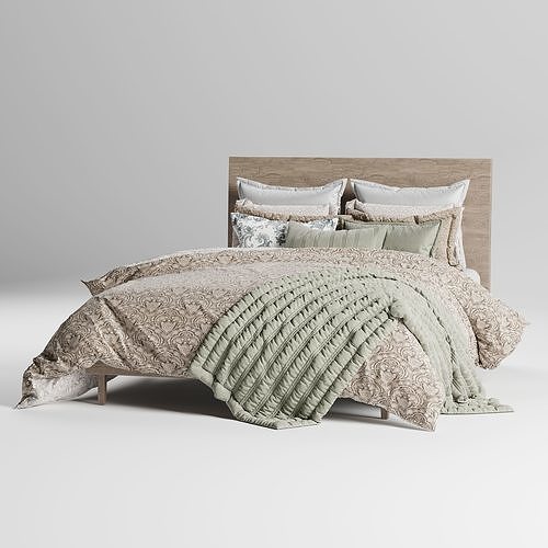 Wamsutta Vintage Paisley Linen Duvet Cover in Grey Low-poly 3D model 6
