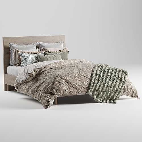 Wamsutta Vintage Paisley Linen Duvet Cover in Grey Low-poly 3D model 2