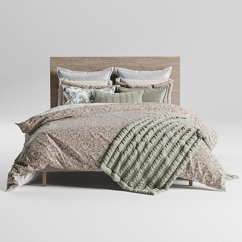 Wamsutta Vintage Paisley Linen Duvet Cover in Grey Low-poly 3D model 4