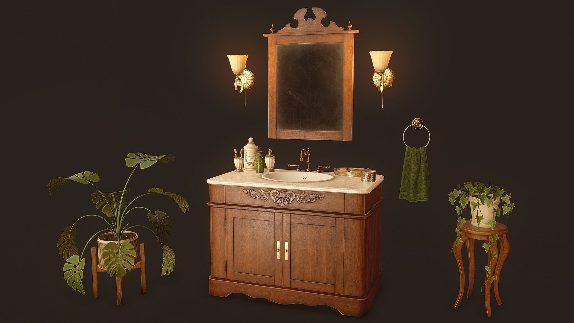 Victorian Bathroom Props Pack Low-poly 3D model_1