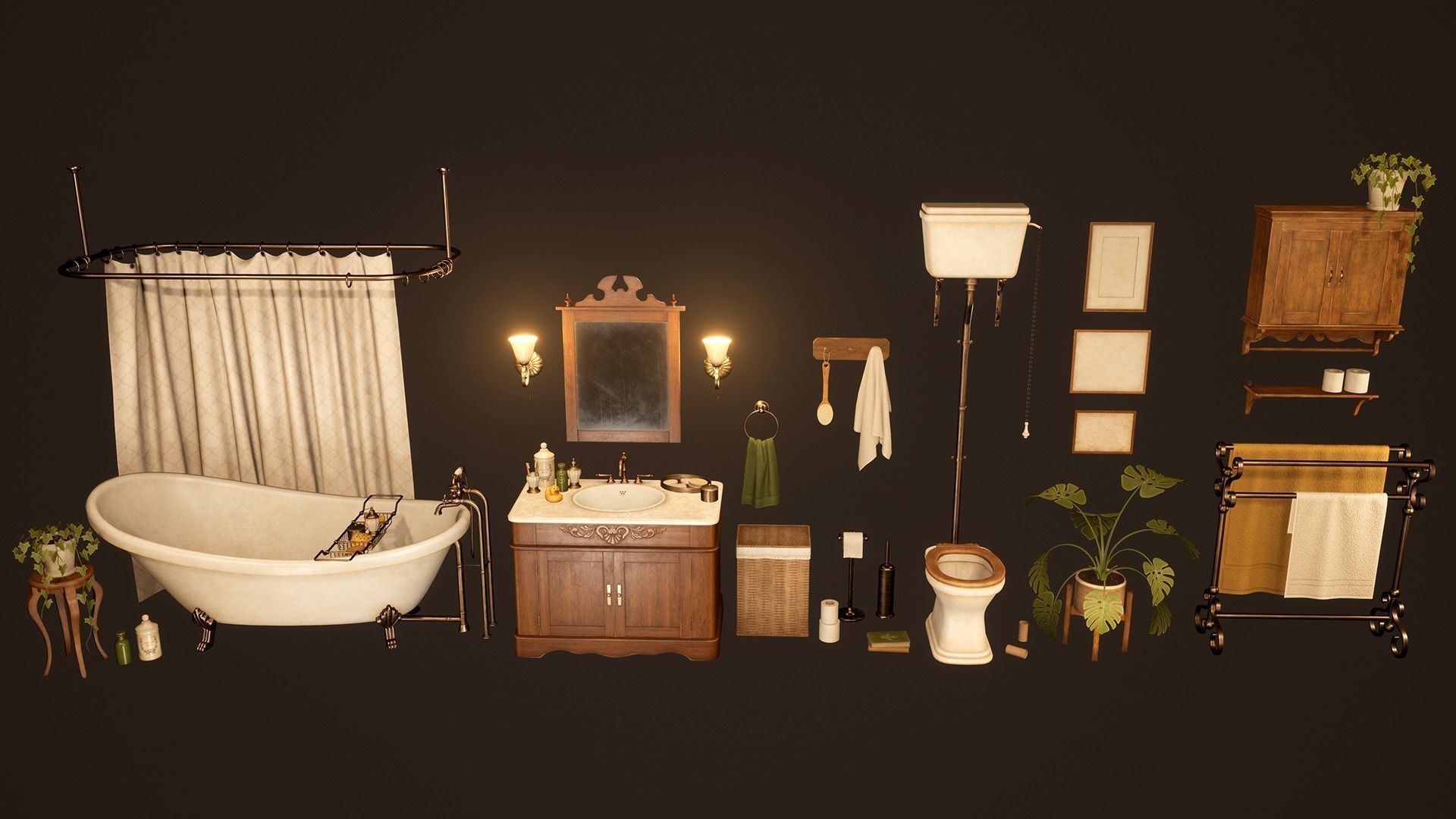Victorian Bathroom Props Pack Low-poly 3D model_24