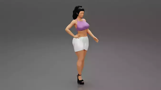 Young Girl with a Beautiful Figure in mini skirt and high heels