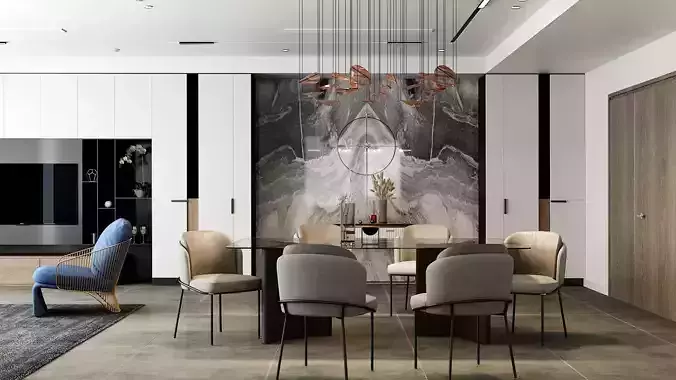 dining room chair table hall 3dmax2016 