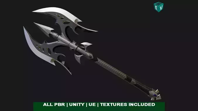 Battle Axe 01 Silver All PBR Unity UE Textures Included Low-poly 3D model