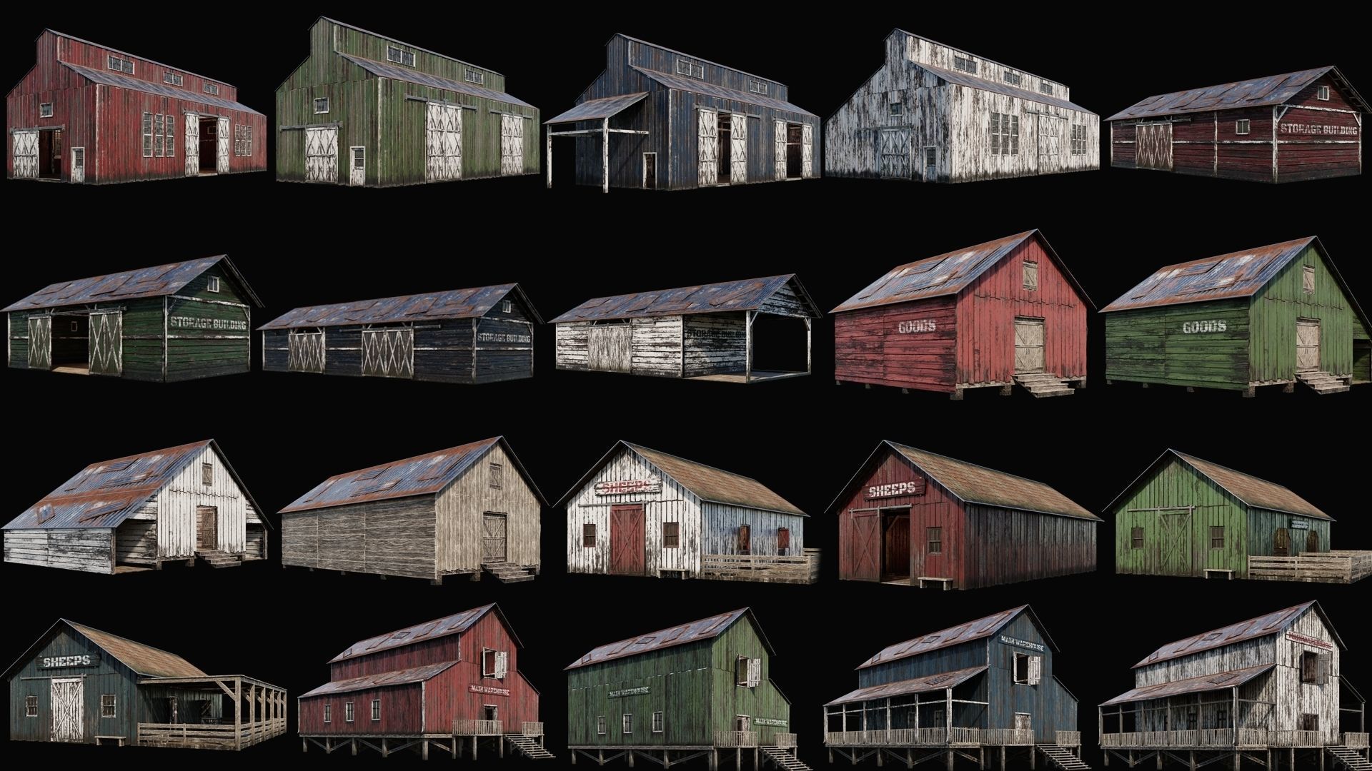 1 - 40 FARM BUILDINGS PACK 4K Textures GameReady 3D Model Collection_2