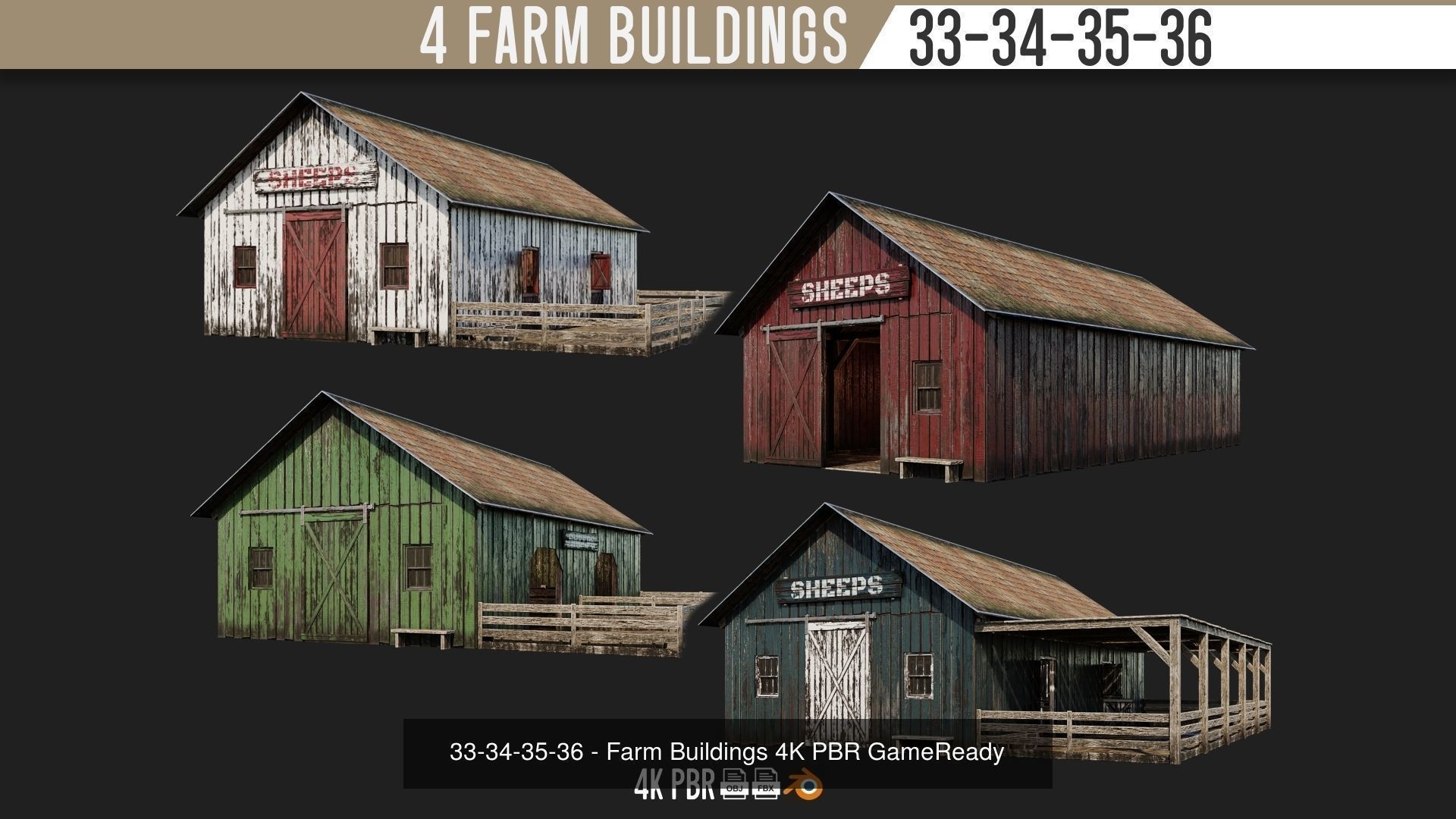 1 - 40 FARM BUILDINGS PACK 4K Textures GameReady 3D Model Collection_23