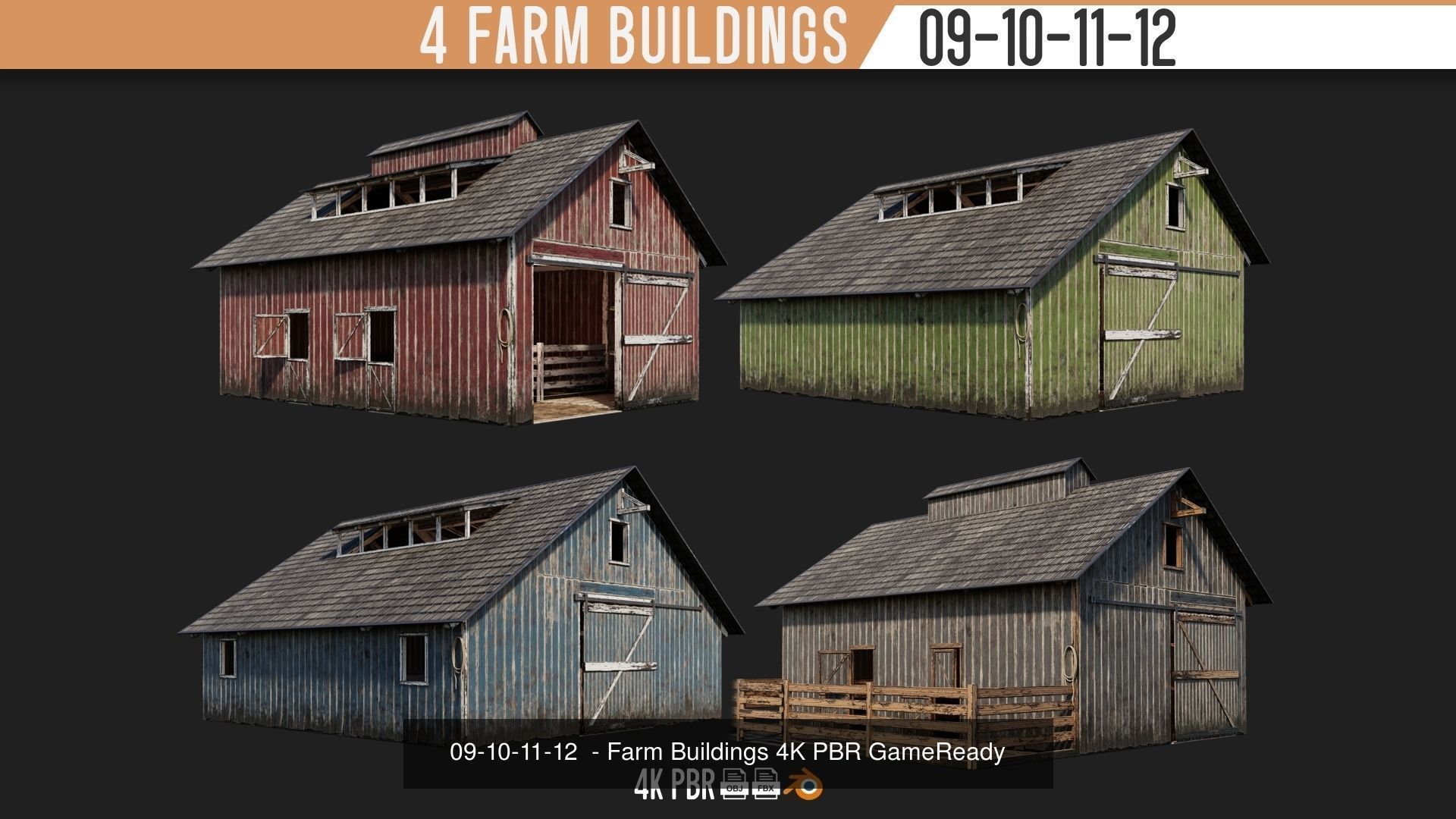 1 - 40 FARM BUILDINGS PACK 4K Textures GameReady 3D Model Collection_17