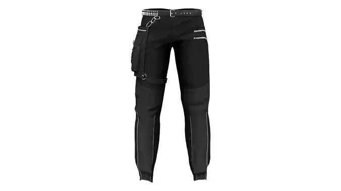 Men Black Biker Pants With Side Tool Bag