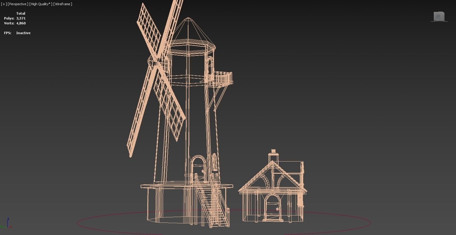 Medieval Windmill Low-poly 3D model_14