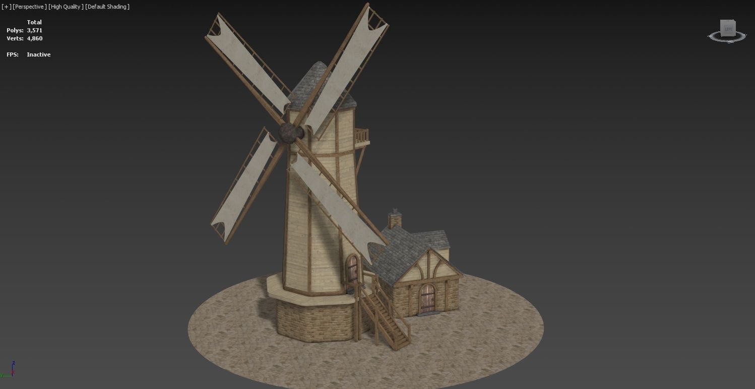Medieval Windmill Low-poly 3D model_5