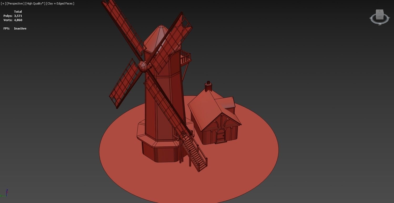 Medieval Windmill Low-poly 3D model_12