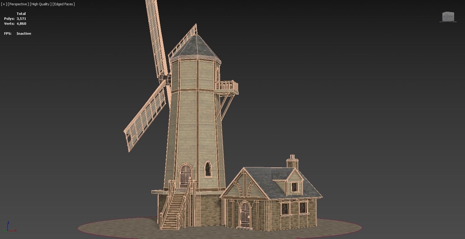 Medieval Windmill Low-poly 3D model_17