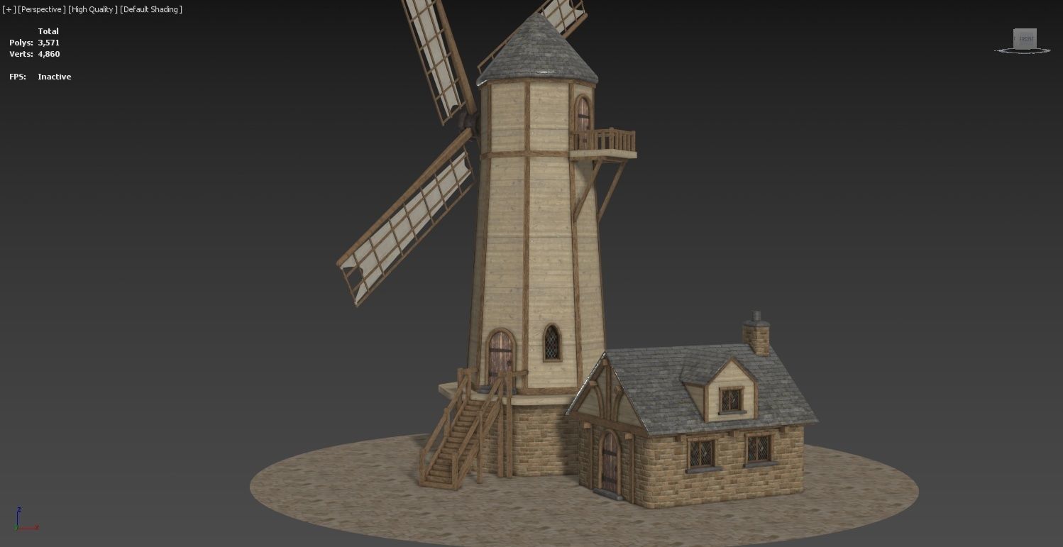 Medieval Windmill Low-poly 3D model_3