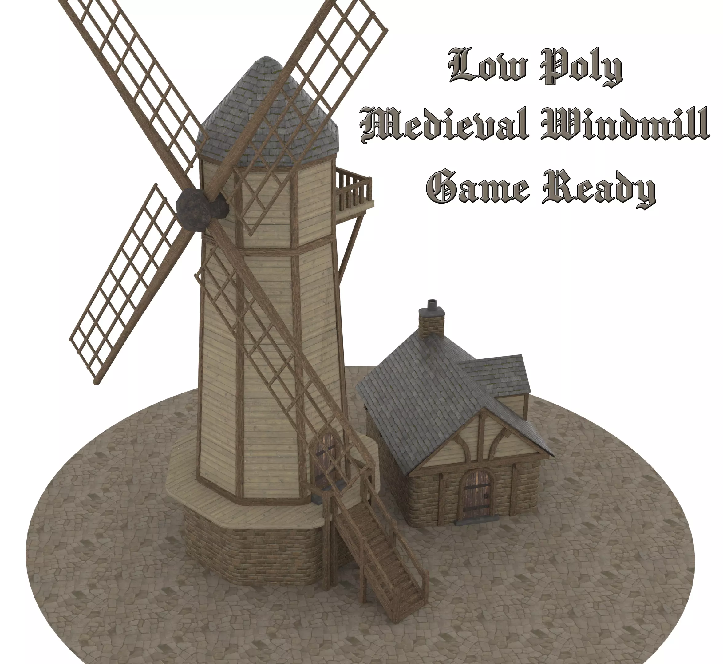 Medieval Windmill Low-poly 3D model_0