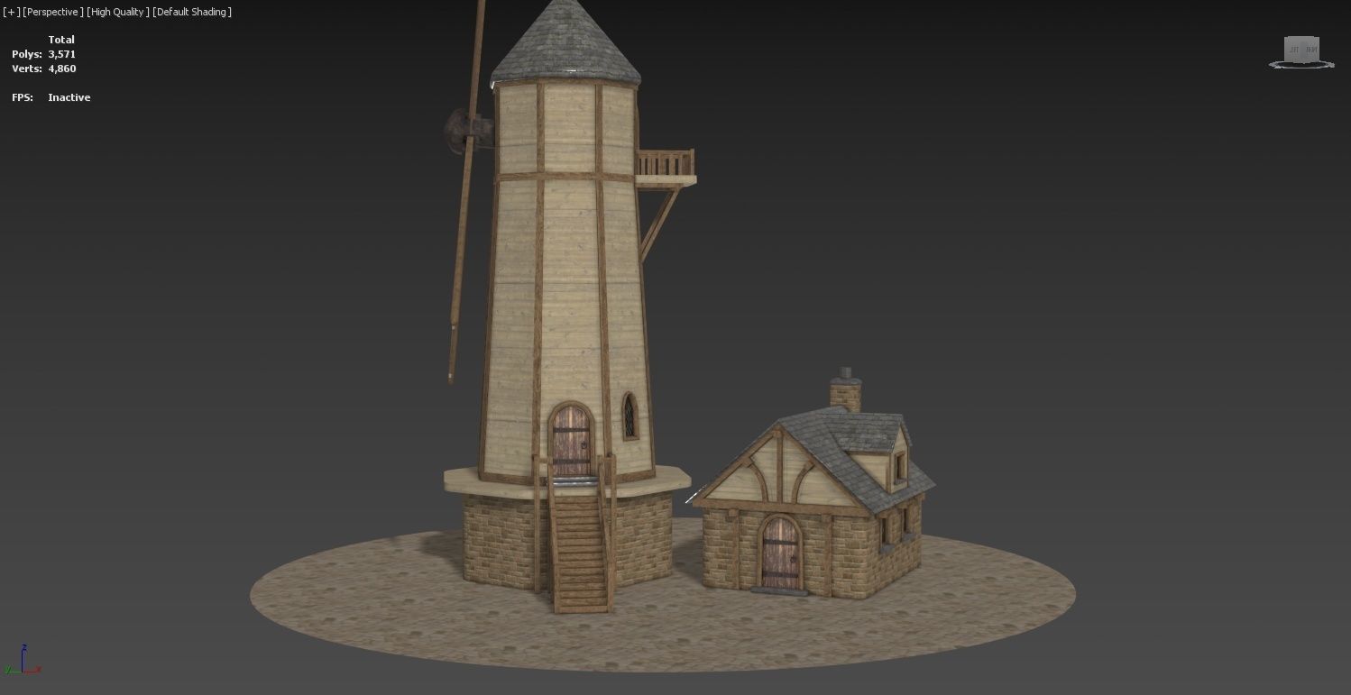 Medieval Windmill Low-poly 3D model_6