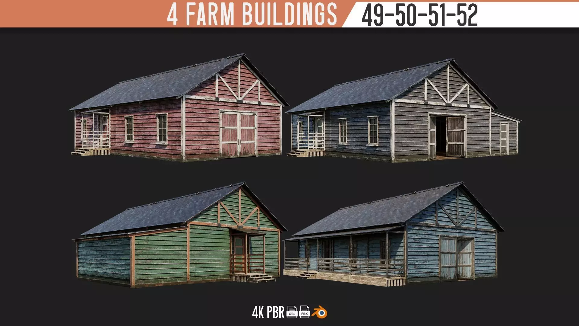 49-50-51-52 - Farm Buildings 4K PBR GameReady Low-poly 3D model_0