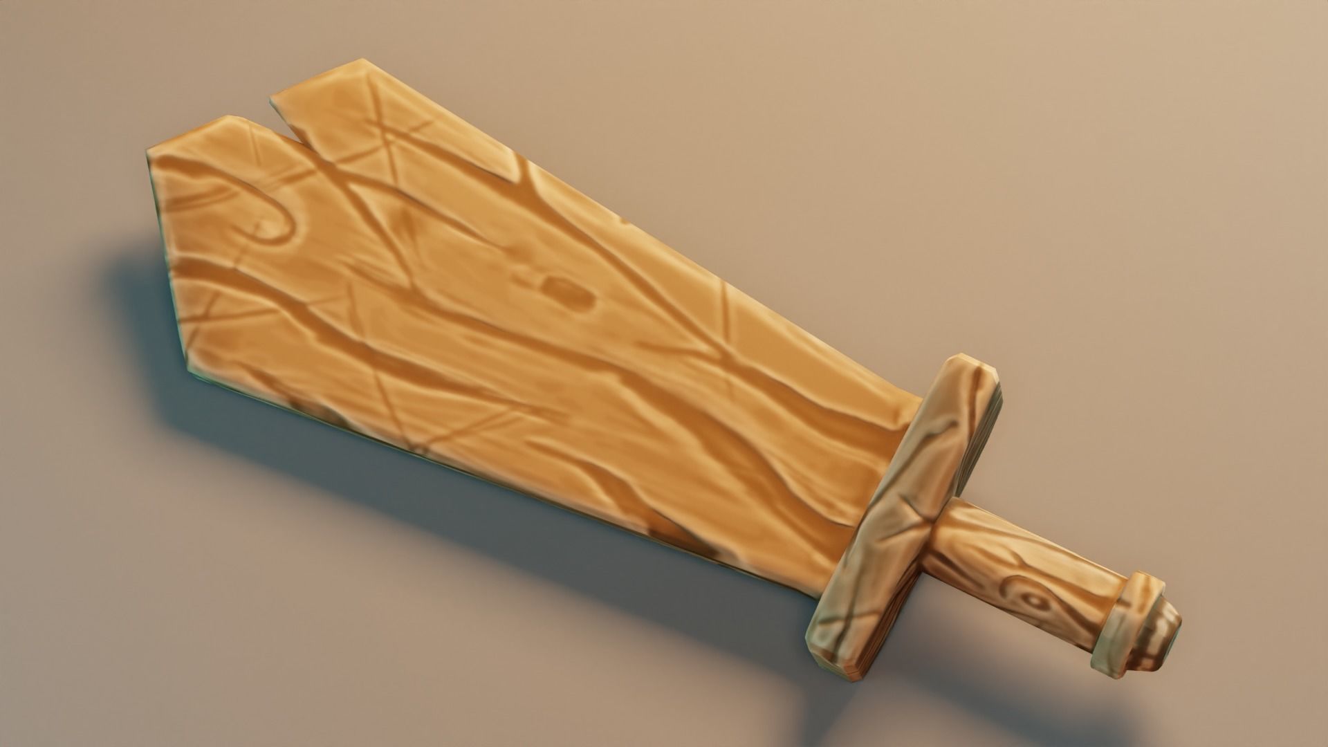 Stylized Wooden Training Sword Low-poly 3D model_4