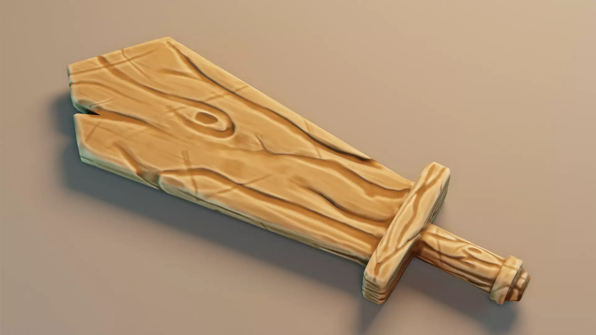 Stylized Wooden Training Sword Low-poly 3D model_0