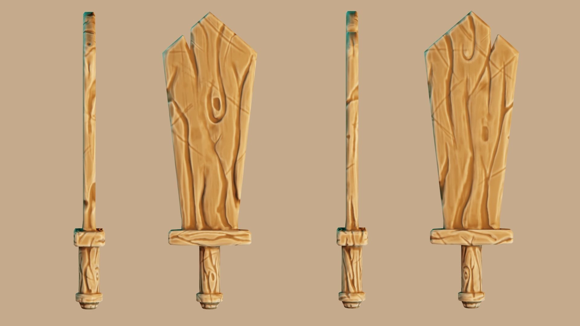 Stylized Wooden Training Sword Low-poly 3D model_3