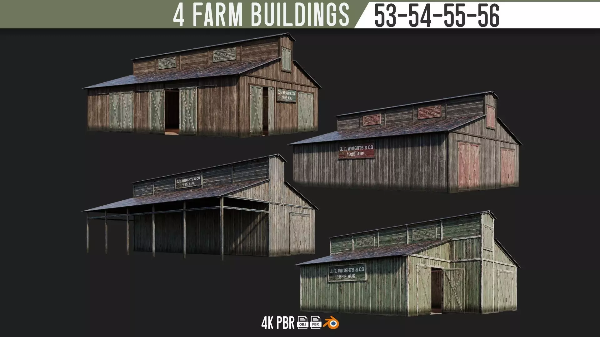 53-54-55-56 - Farm Buildings 4K PBR GameReady Low-poly 3D model_0
