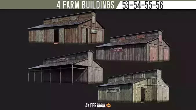 53-54-55-56 - Farm Buildings 4K PBR GameReady Low-poly 3D model