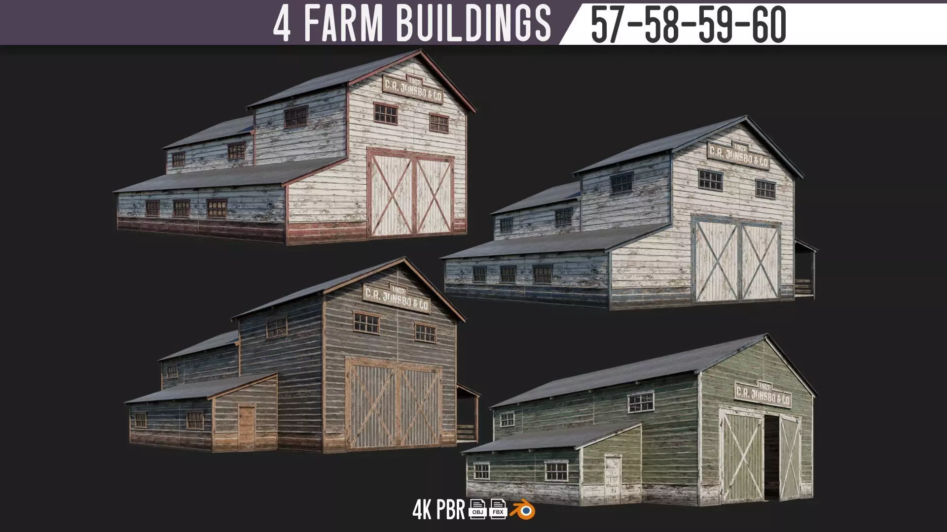 57-58-59-60 - Farm Buildings 4K PBR GameReady Low-poly 3D model_0