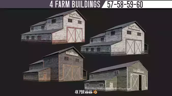 57-58-59-60 - Farm Buildings 4K PBR GameReady Low-poly 3D model