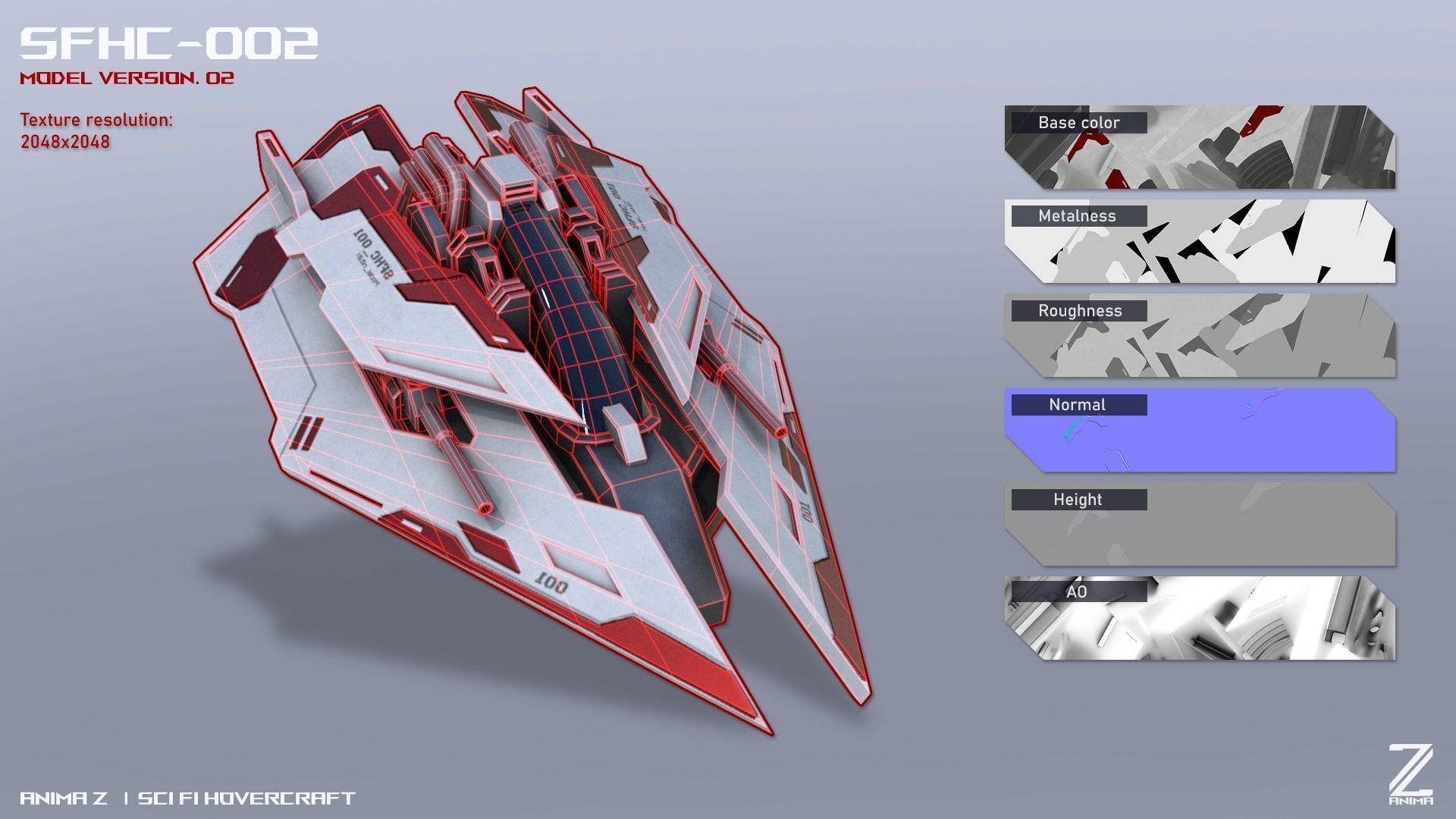 Scifi Hovercraft Low-poly 3D model_2