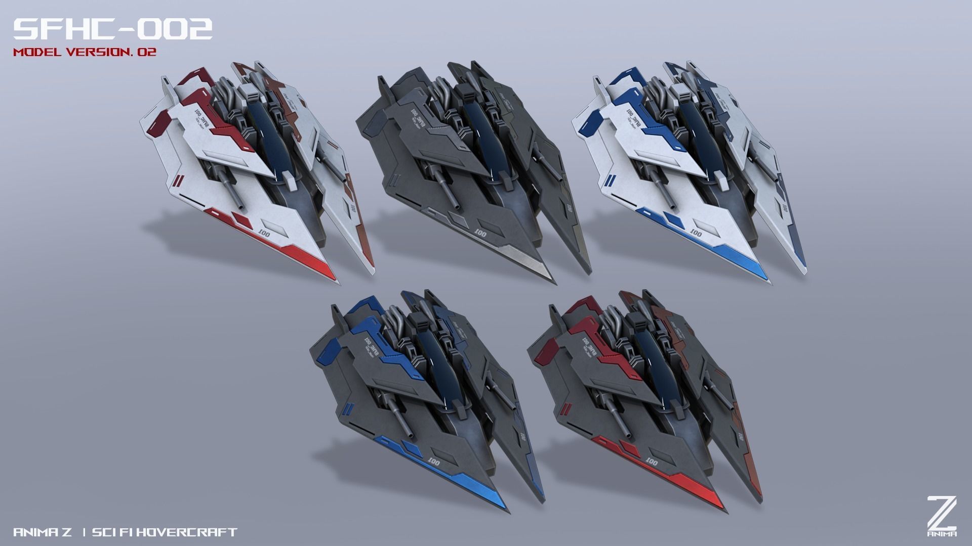 Scifi Hovercraft Low-poly 3D model_1