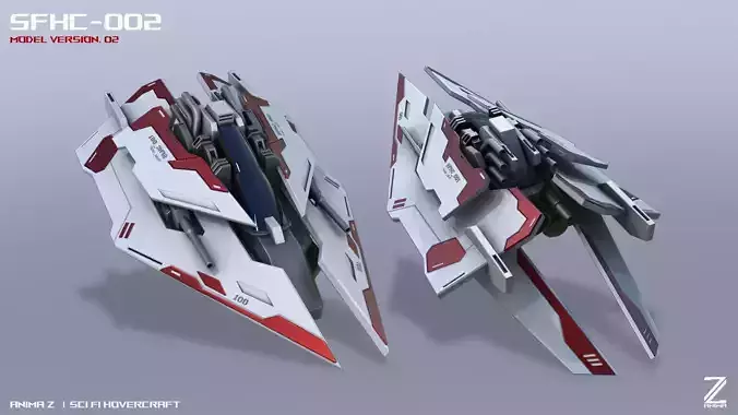 Scifi Hovercraft Low-poly 3D model