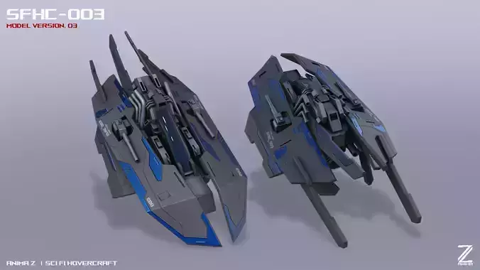 Scifi Hovercraft Low-poly 3D model