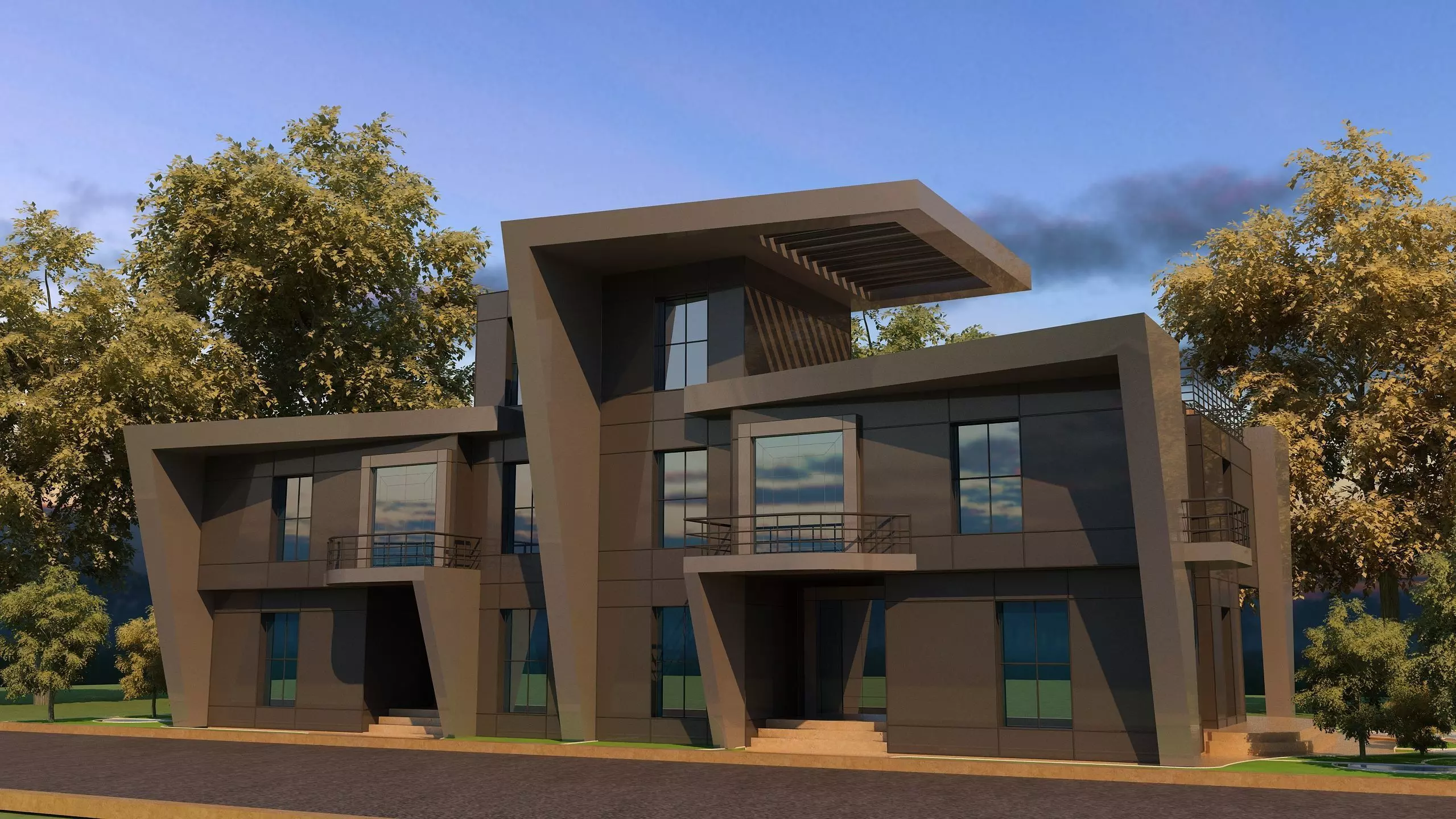 0057 - Modern Twin House - 3Ds Files - 2Ds Plans 3D model_0