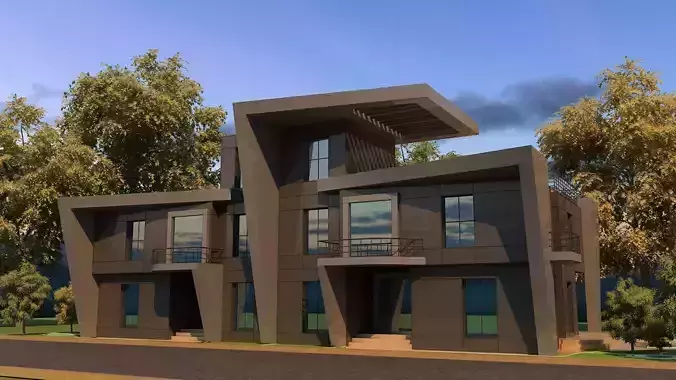 0057 - Modern Twin House - 3Ds Files - 2Ds Plans 3D model