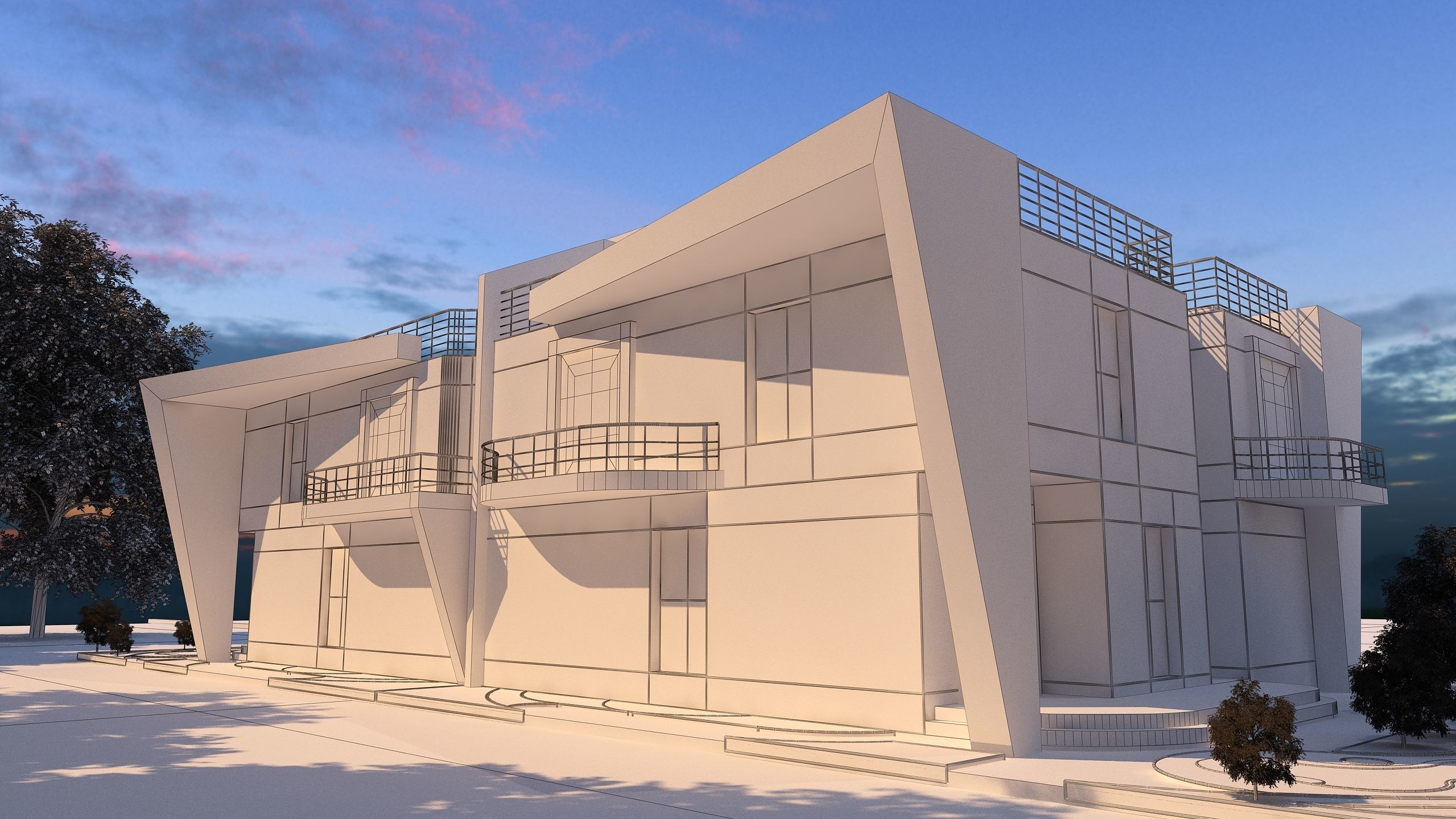 0057 - Modern Twin House - 3Ds Files - 2Ds Plans 3D model_15