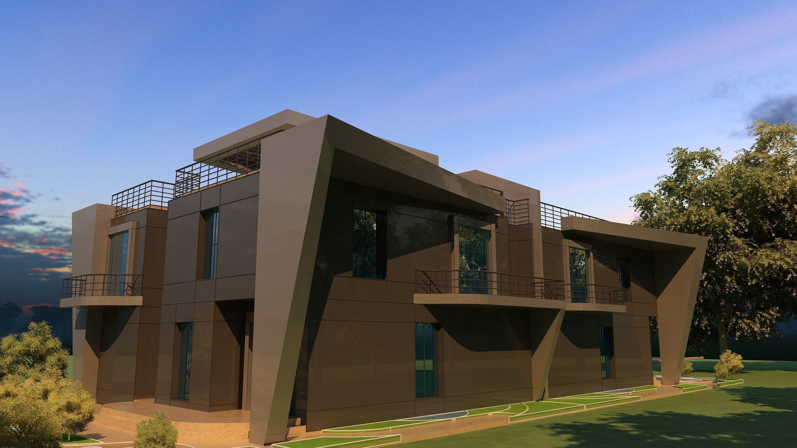 0057 - Modern Twin House - 3Ds Files - 2Ds Plans 3D model_7