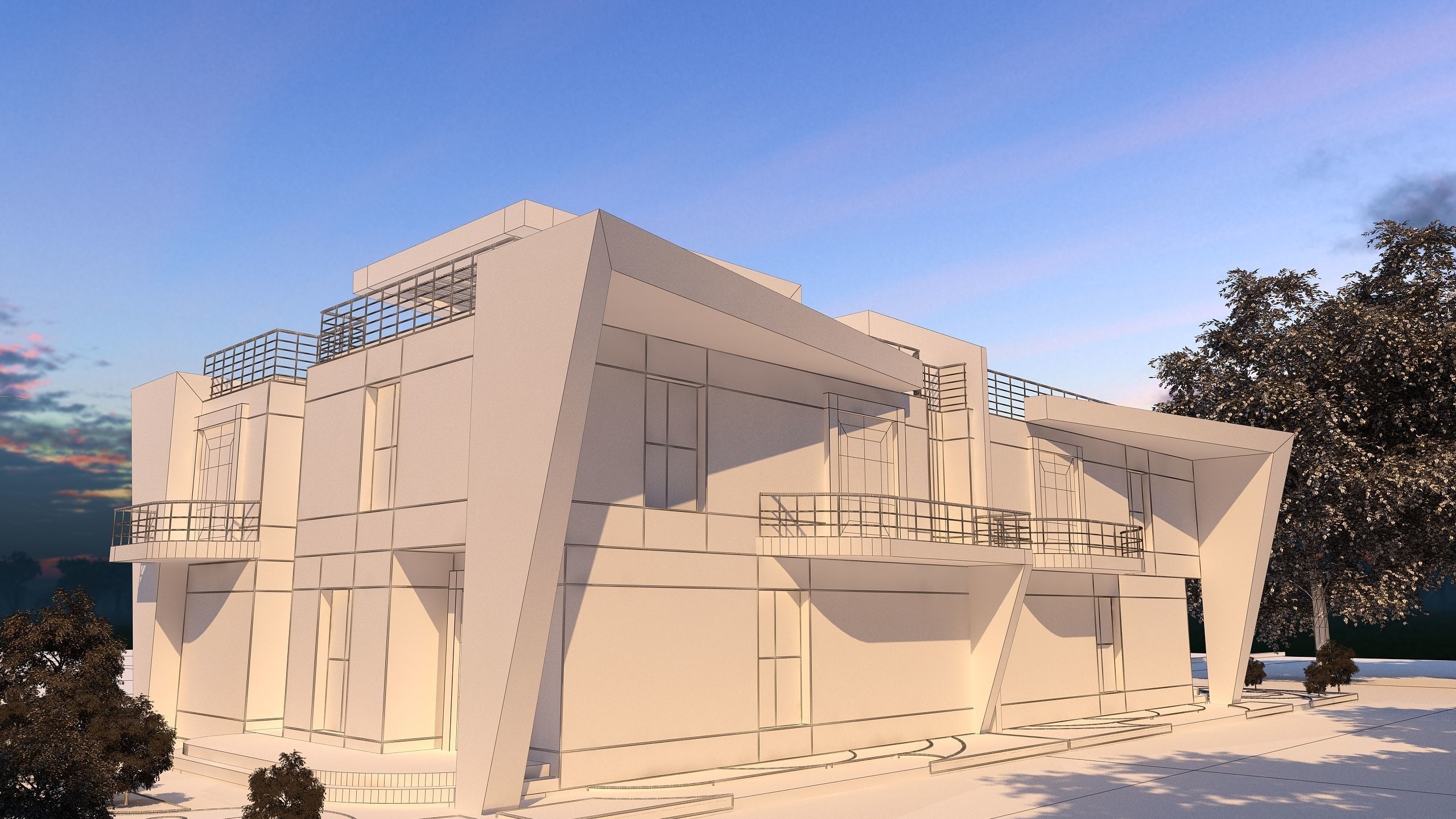 0057 - Modern Twin House - 3Ds Files - 2Ds Plans 3D model_14