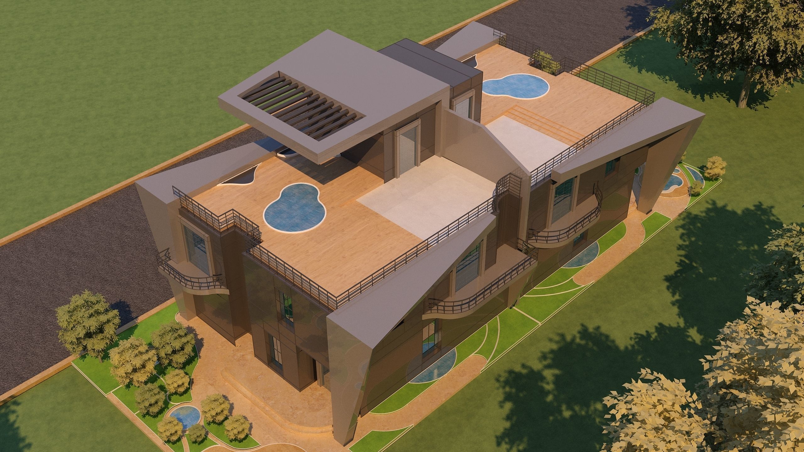 0057 - Modern Twin House - 3Ds Files - 2Ds Plans 3D model_3