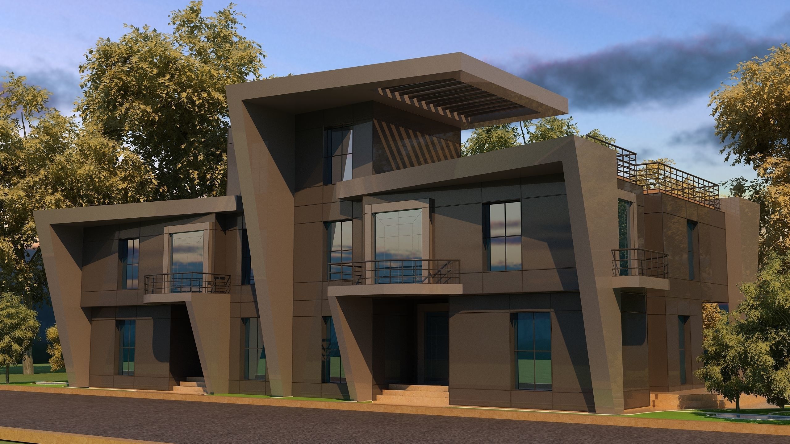 0057 - Modern Twin House - 3Ds Files - 2Ds Plans 3D model_2