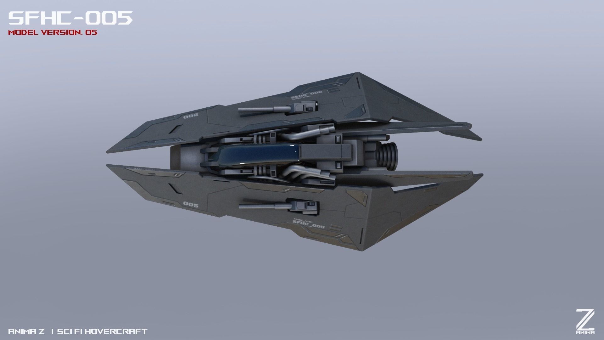 Scifi Hovercraft Low-poly 3D model_7