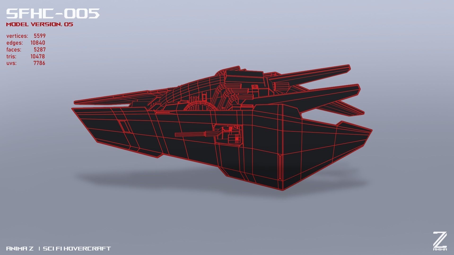 Scifi Hovercraft Low-poly 3D model_12