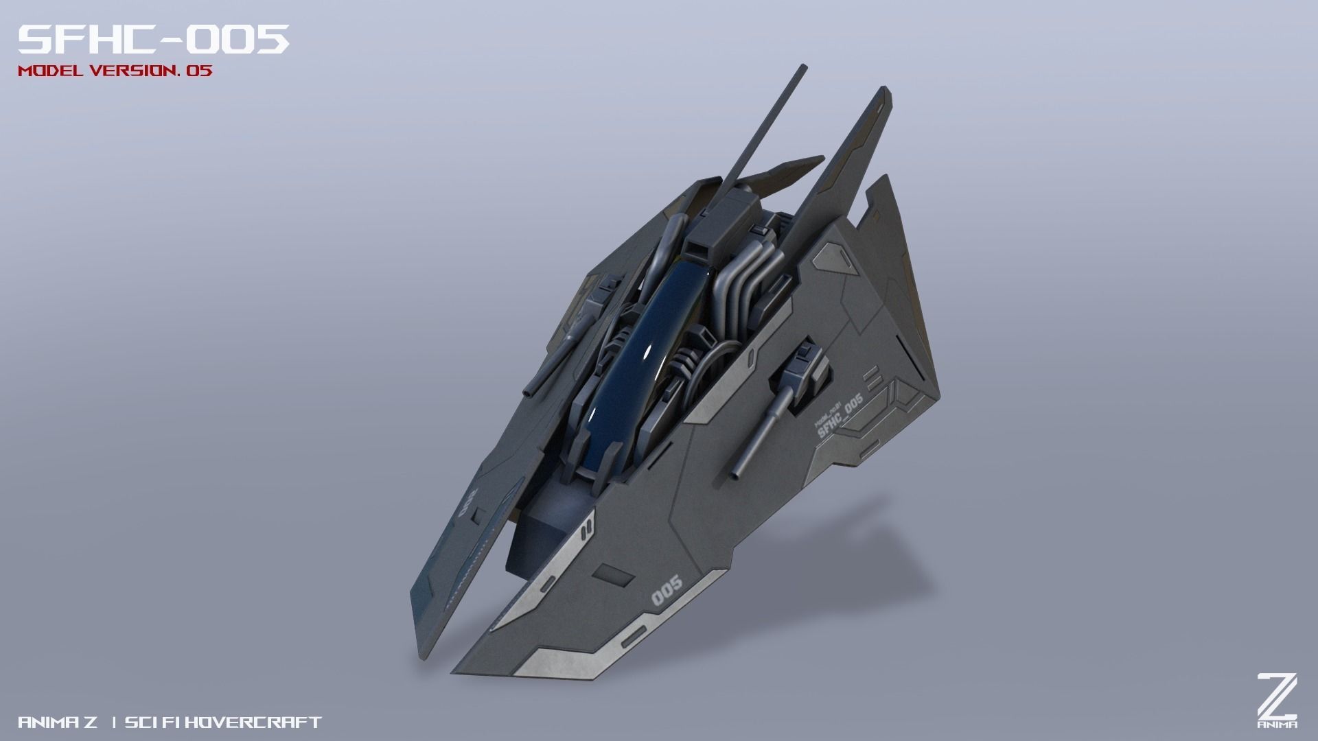 Scifi Hovercraft Low-poly 3D model_4