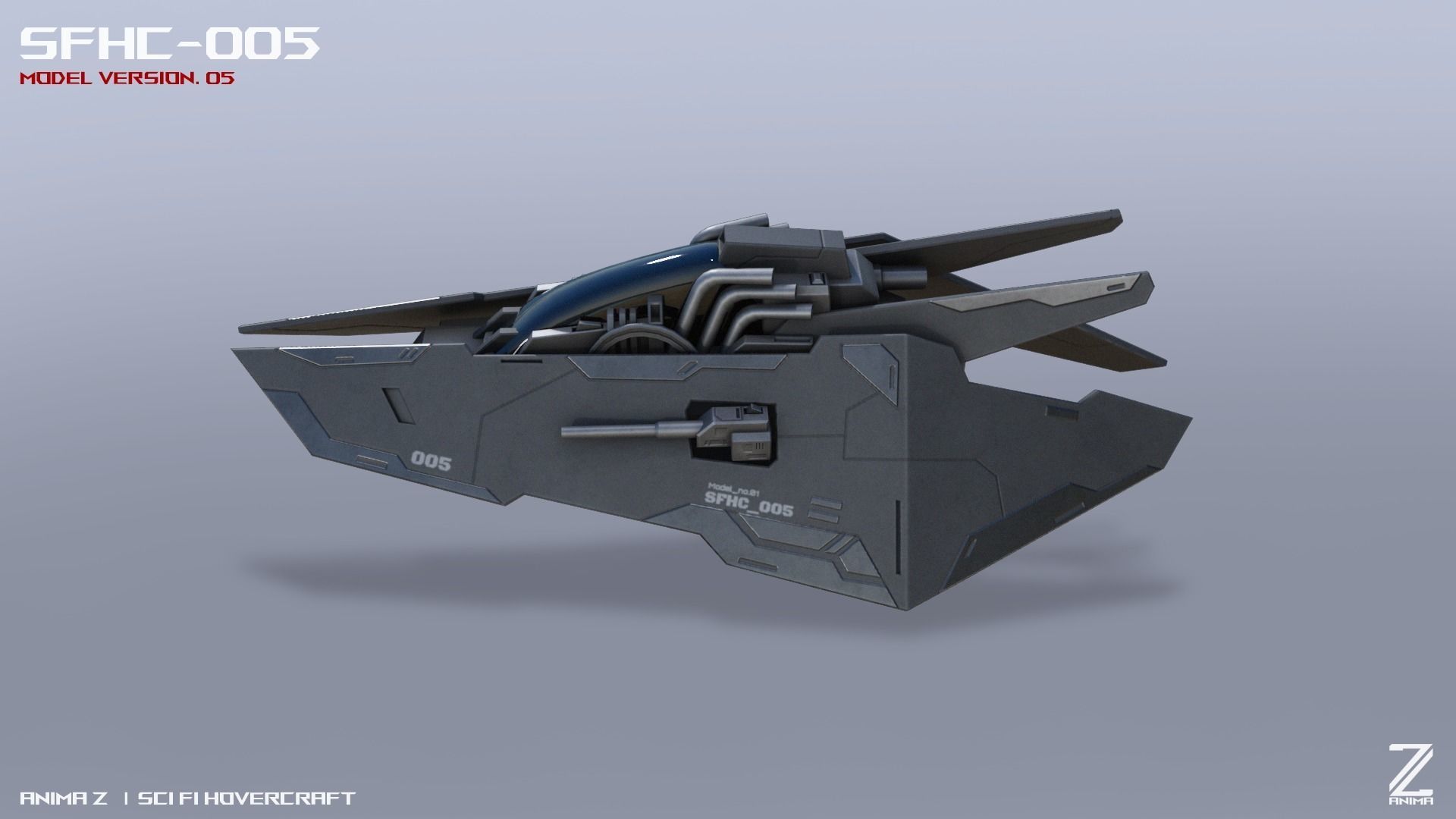 Scifi Hovercraft Low-poly 3D model_6